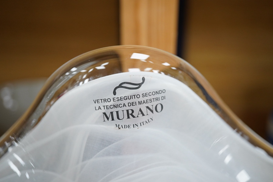 A large modern Tammaro fluted glass vase, label to the top rim ‘Vetro Eseguito Secondo La Tecnica Dei Maestri Di Murano’, 38cm high. Condition - good